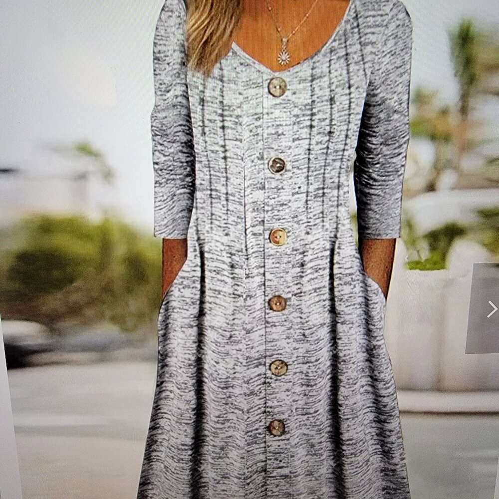 JFN  Boho long dress, Gray/White w/ buttons